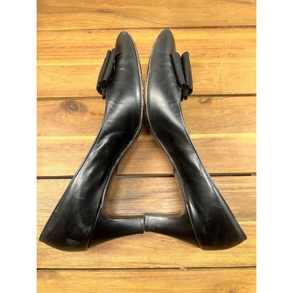 Manor Bourne Black Leather Bow Heels Women's 10 AAAA Extra Narrow Vintage Pumps - Picture 7 of 10